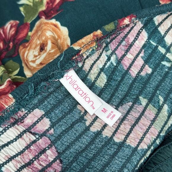 XHILARATION Women’s Dark Green Floral Off Shoulder Maxi Dress Slit and Pockets - Picture 2 of 8